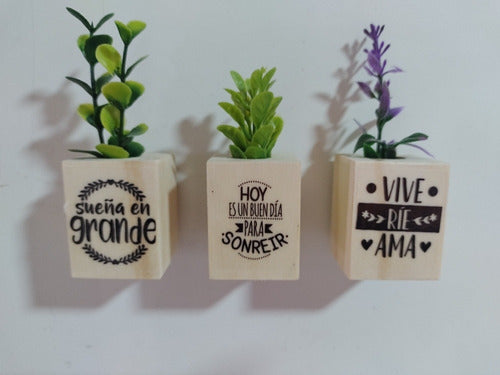 HandMade Mini Plant Pots with Magnet and Artificial Plant Set 2