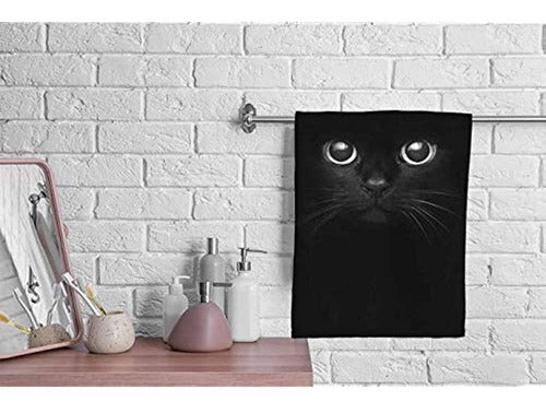 Ofloral Hand Towels Black Cat Cotton Towels, Cool Cat Head On Black 2