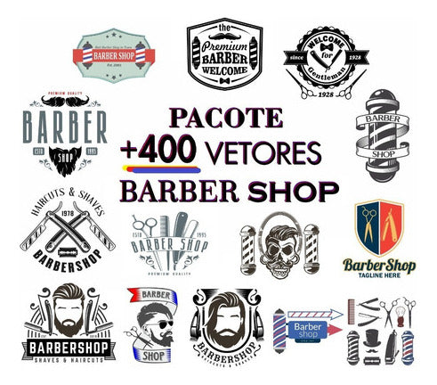 Pack Arte Digital Barber Shop - Acessorios E Logos C/ 400 2