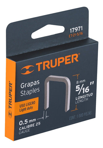 Grapas 5/16 Pulgadas Et-21 Truper Caja 1000 Unidades 0