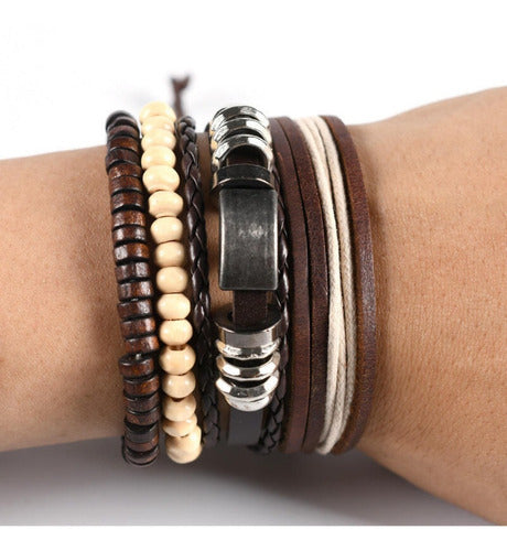 4-In-1 Brown Leather Bracelet Set 1