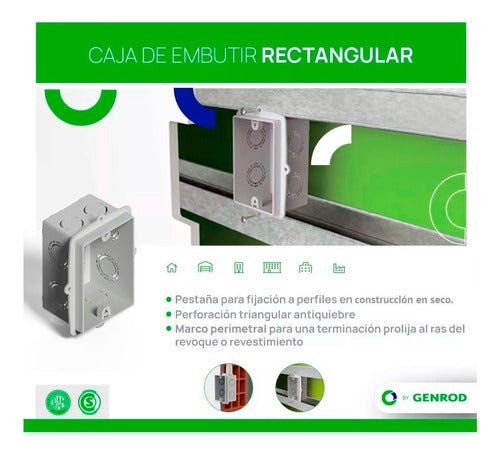 Caja De Embutir Rectangular Pvc Genrod Calidad 10x5 2