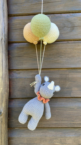 Handmade Amigurumi Rhinoceros Pendant with Balloons 2