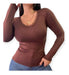 Basic Long Sleeve T-shirt with Lace Detail on V-neck 35