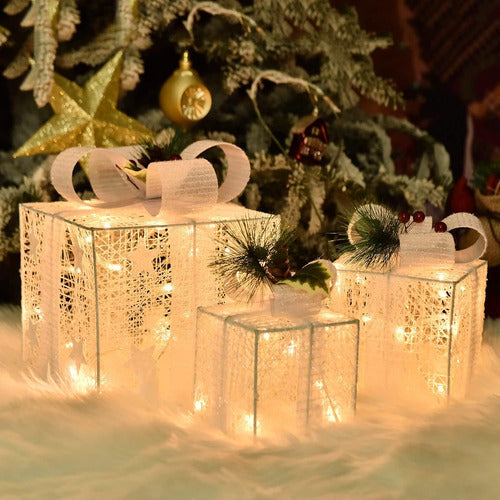 Bstge Adornos Decorativos Navideñas Cajas Blancas Iluminadas 3