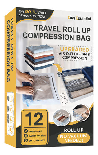 12 Bolsas Compresion Viaje - Embalaje Al Vacio Sin Aspirar 0