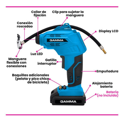 Gamma Inflador Compresor A Batería Inalambrico G12429AR 2