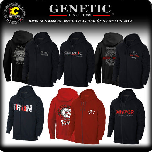 Genetic N° 1 Campera Algodón Friza Capucha 2 Tonos Animal 3