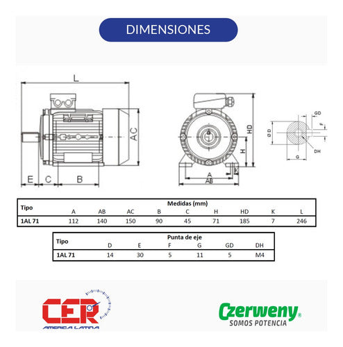 Motor Trifasico Czerweny 1al-711-4 0,33 Hp 1350 Rpm 4 Polos 2