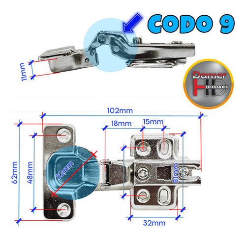 Tarken Bisagra Cazoleta Resorte 35mm Codo 9 De Embutir Mueble X20 1