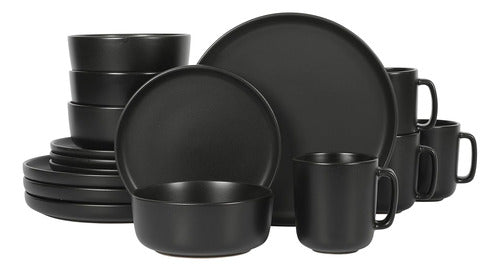 Gibson Home Zuma - Ceramic Dinnerware Set 16pcs Black Matte Plate Bowl Mug 0