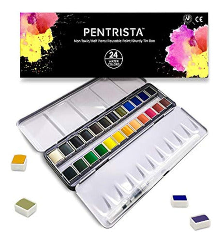 Pentrista Juego De Pintura De Acuarela, 24 Colores, Medias B 0