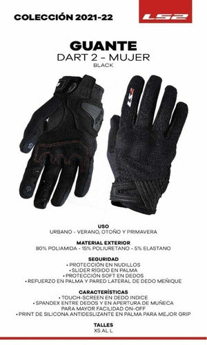 LS2 Dart 2 Women's Motorcycle Gloves Black 6