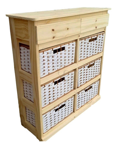 Puesto 119 Pine Chest of Drawers 6 + 2 Rattan Basket Organizer 0