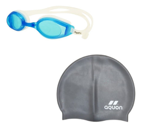 Hydro Combo Swimming Adult Anti-Fog Goggles and Silicone Cap 0