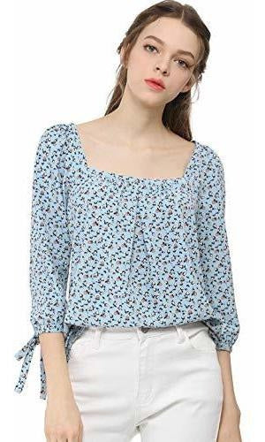 Allegra K Blusa Para Mujer Manga 34 Cuello Cuadrado Diseño F 0