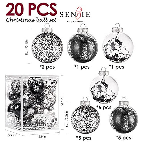 Christmas Ornament Balls Set - Shatterproof Clear Plastic Decorative Baubles for Xmas Tree - 20pcs Black 1
