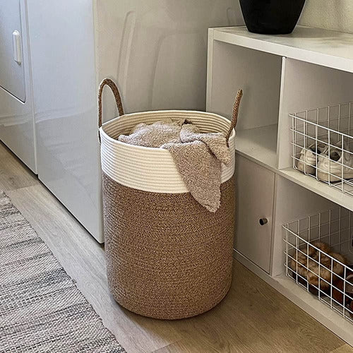 Indressme Laundry Basket High Woven Rope Basket 1