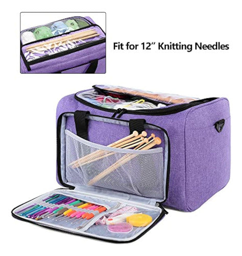 Damero INC Teamoy Knitting Bag, Yarn Storage Organizer with Removable Inner Divider for Yarn Skeins, Crochet Hooks, Knitting Needles and Supplies, Purple 3