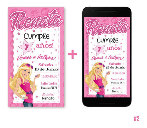 Tarjeta Cumpleaños Digital Barbie Inspirado 2 Formatos 1