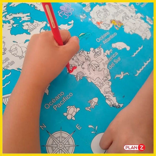 Giant World Map Animals to Color - Kidz 3
