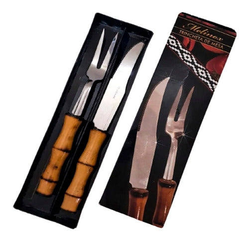 Melinox Set Asado Cuchillo Y Tenedor Acero Inoxidable Mango Caña 3