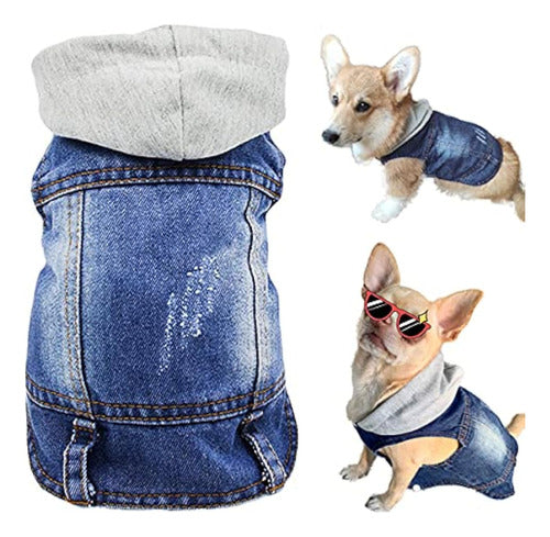 Generic Ropa Para Mascotas, Chaqueta De Mezclilla Con Capucha Azul Fresco 0