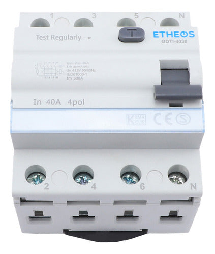 Etheos Disyuntor Tetrapolar Diferencial Corriente De 40A 6kA 1