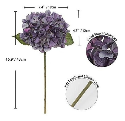 GnFlus Hortensias Artificiales Diametro 17,7cm X 2u.- Gris Purpura 5