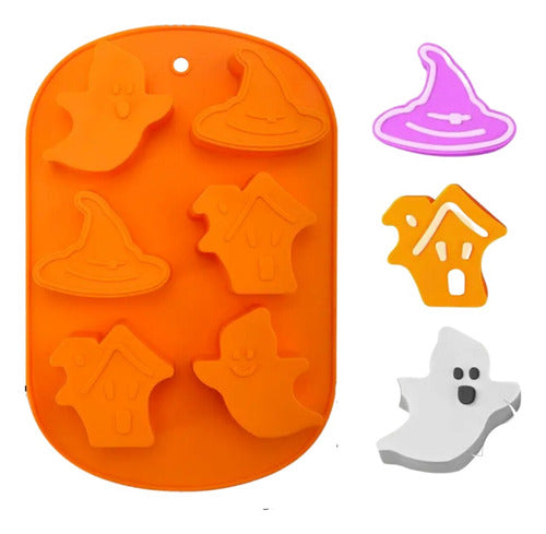 Doctor Glitter Silicone Mold 6 Halloween Figures Hat Ghost House 0