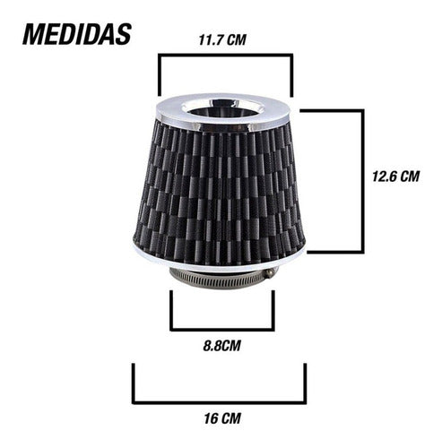 Large 76mm Carbon Gray Conical Air Filter - Competition Grade 3