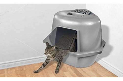 Large Enclosed Cat Litter Tray with Closed Corners, Silver 1