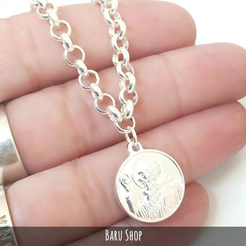 Barú White Steel Rolled Link Bracelet with San Benito Charm 5