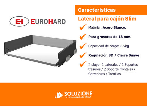 Lateral Slim Cajón 135x400mm Eurohard Negro Cierre Suave 3d 5