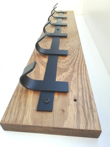 Rustic Wooden and Iron Coat Rack with 5 Hooks 0