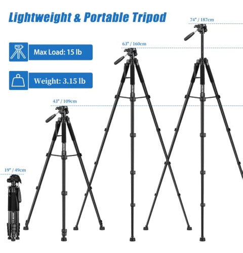 Professional 74-Inch Camera Tripod for Photography and Video 1
