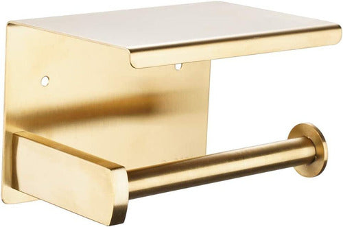 Adhesive Toilet Paper Holder with Shelf - SUS304 Stainless Steel - Brushed Gold 0