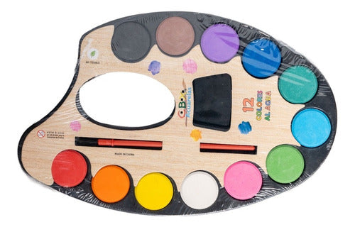 CBX Watercolor Palette + Brush with 12 Colors 1