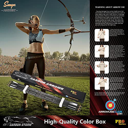 Premium Sunya 30-Inch 500 Carbon Fiber Arrows Pack of 12 6
