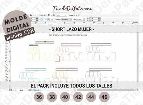 Molde Patron Coreldraw Short Lazo Mujer Del 36 Al 46 2