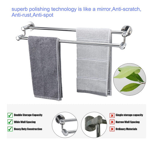 Tocten Double Bath Towel Bar - Thicken Sus304 Stainless Steel Towel Rack For Bathroom 1