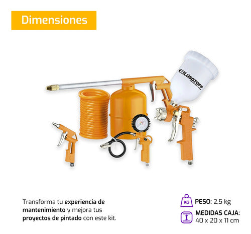 Kit  Aire Compresor 5 Piezas Inflador Pistola Pintar Rex 4