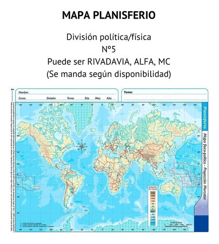 5 Mapas Escolares Planisferio  N°5 División Físico Político 1