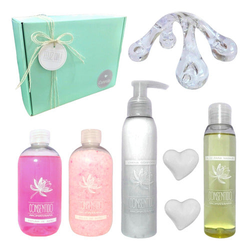 Luxurious Rose Aromatherapy Massage Kit for Her - Pamper Yourself or Gift a Spa Experience - Kit Crema Oleo Masajes Box Mujer X7 Rosas Set Aroma Spa N68