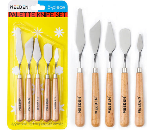 Meeden 5 Pieces Painting Knives – Stainless Steel Spatula Palette Knives for Oil and Acrylic Painting 0