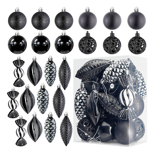 Prextex Black Christmas Ornaments for Tree Decoration, 24 Pieces 0