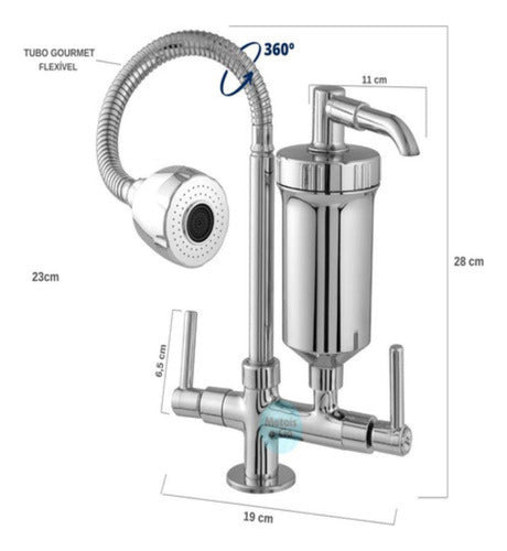 Torneira Metal Inox Filtro Gourmet Pia Mesa Cozinha Bancada 1