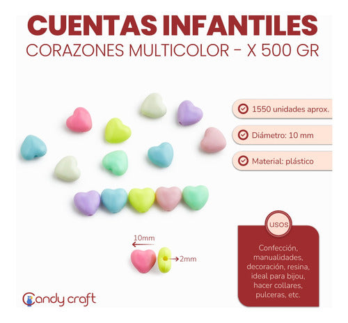 Multicolor Heart-Shaped Children's Beads 500g - 1550 Units 1
