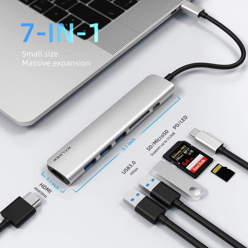 Walnew Hub Usb C, Adaptador Usb C Macbook Pro, Hub 7 En 1 Co 1