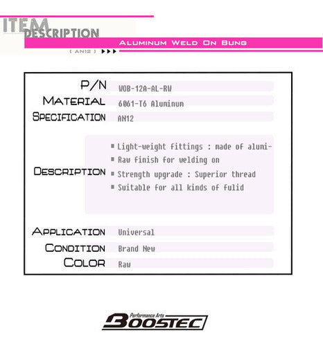 BOOSTEC Aluminio AN12 12AN Soldadura En Tapón 6